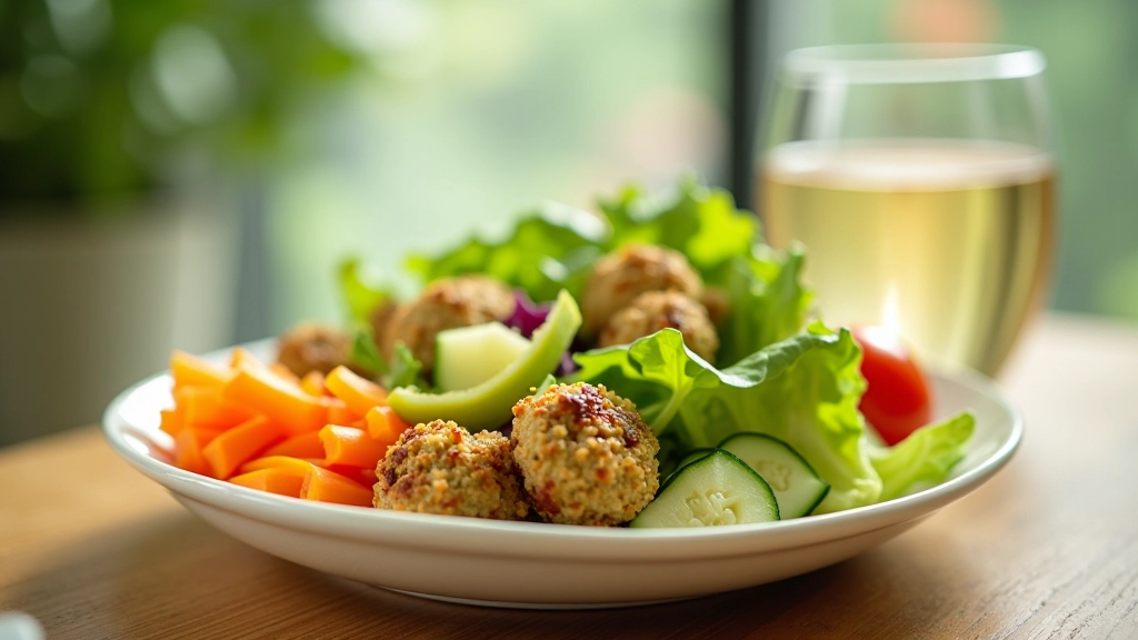 Colorful plate of nutritious food with fresh vegetables, proteins, and healthy ingredients