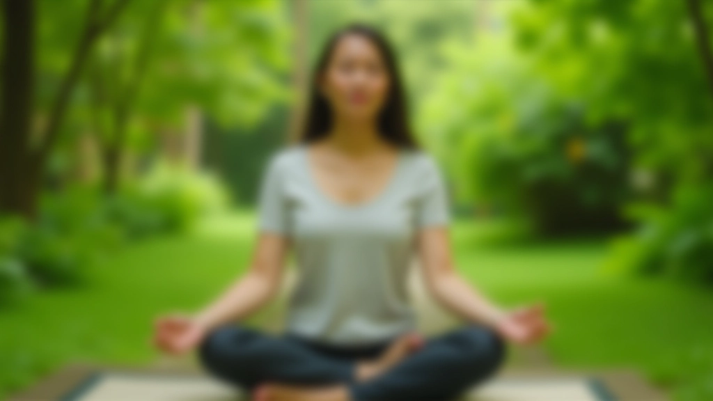 Person sitting peacefully in meditation pose with nature background in calm environment
