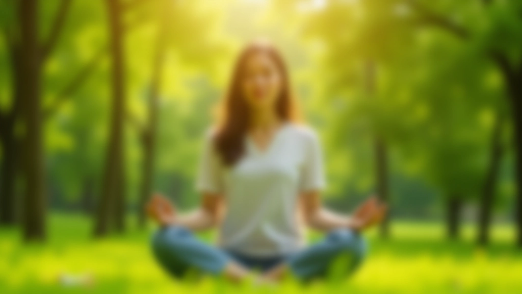 Person meditating outdoors in a park surrounded by trees and natural greenery