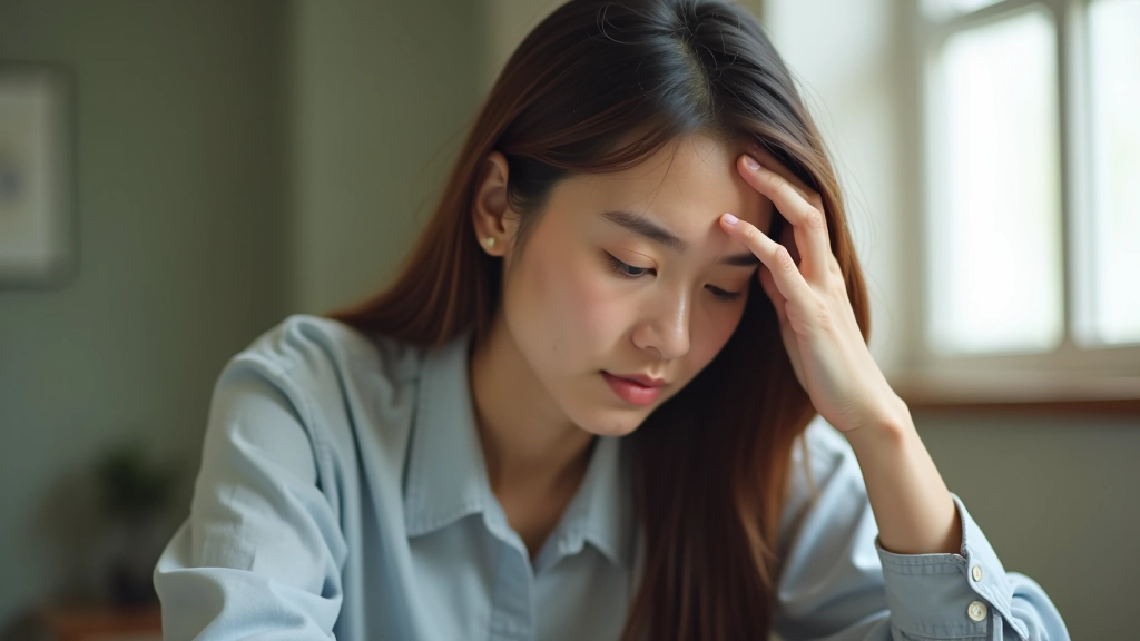 Person looking thoughtful or frustrated while attempting to meditate, showing realistic beginner experience