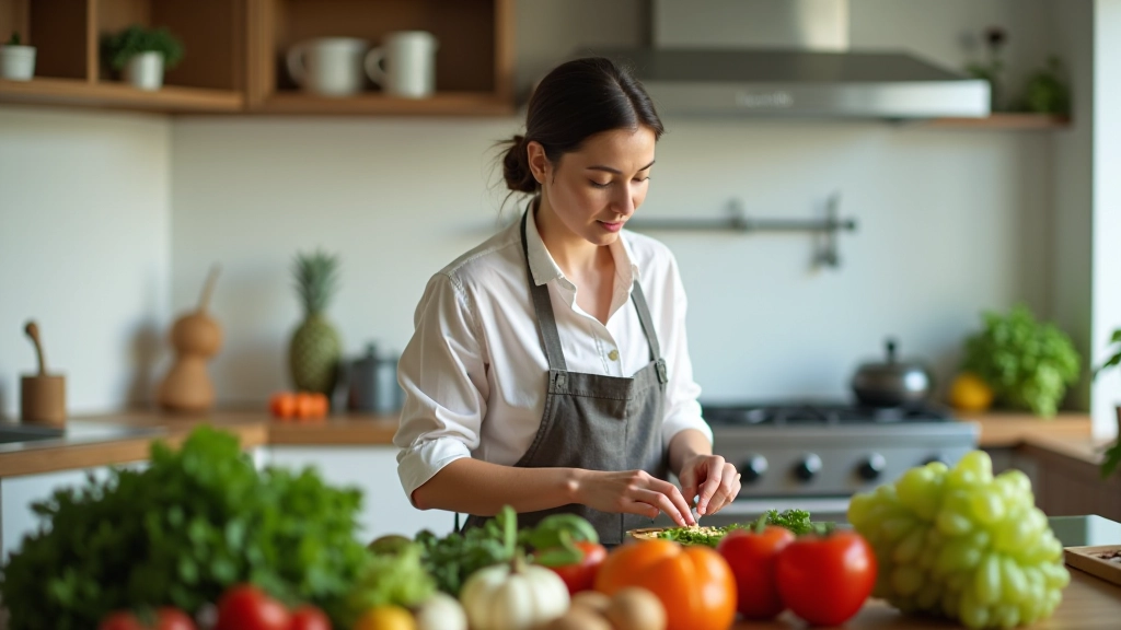 Person preparing healthy meal in kitchen with fresh ingredients