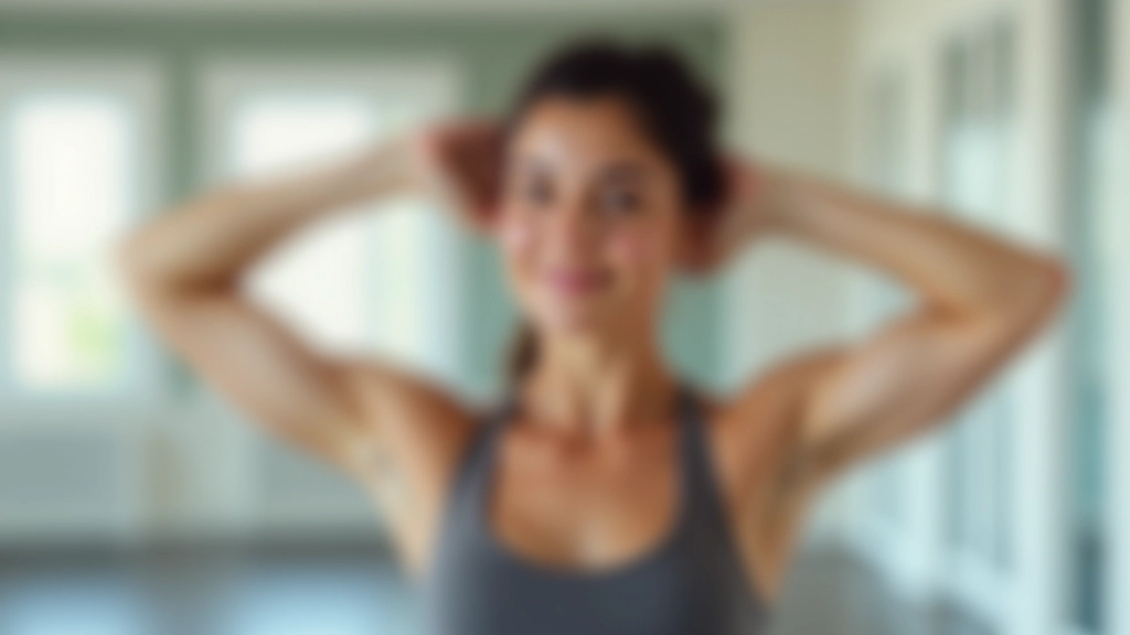 Person doing shoulder rolls and neck stretches, demonstrating proper form with good posture in bright indoor space